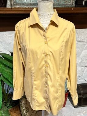 Chico’s Women's Mustard Yellow Button-Up Shirt Blouse Size Large